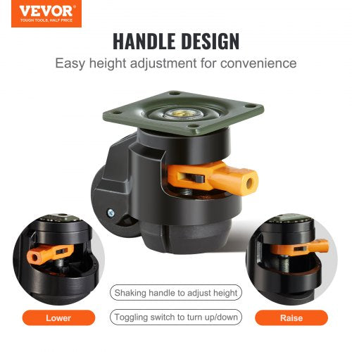 Leveling Casters, Set of 4, 1100 lbs Total Load Capacity, 2 inches, Heavy Duty with Upgraded Handle Design, 360 Degree Swivel Caster Wheels, Adjustable Casters with Feet for Workbench, Machine