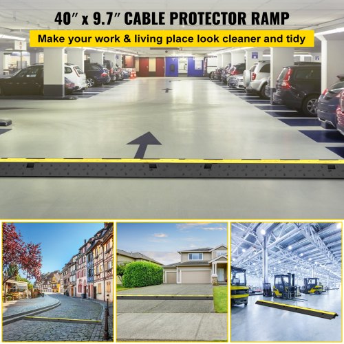 Cable Protector Ramp, 5 Packs 2 Channels Speed Bump Hump, Rubber Modular Speed Bump Rated 11000 LBS Load Capacity, Protective Wire Cord Ramp Driveway Rubber Traffic Speed Bumps Cable Protector