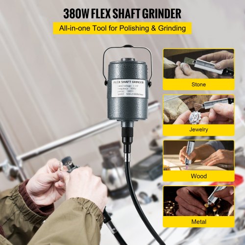 Flex S haft Grinder 380W Rotary Tool 500-23000RPM Rotary Carver with 1/4" 3-Jaw Chuck & Stepless Speed Foot Pedal Hanging Grinding Machine 131PCS Accessories for Jewelry Polishing Grinding DIY