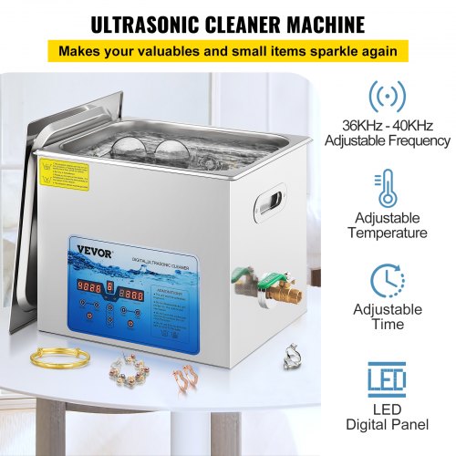 Ultrasonic Cleaner, 36KHz~40KHz Adjustable Frequency, 10L 220V, Ultrasonic Cleaning Machine w/ Digital Timer and Heater, Lab Sonic Cleaner for Jewelry Watch Eyeglasses Coins, FCC/CE/RoHS Listed