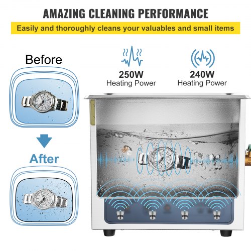 Ultrasonic Cleaner, 36KHz~40KHz Adjustable Frequency, 10L 220V, Ultrasonic Cleaning Machine w/ Digital Timer and Heater, Lab Sonic Cleaner for Jewelry Watch Eyeglasses Coins, FCC/CE/RoHS Listed