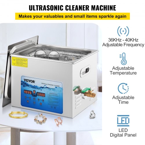 Ultrasonic Cleaner, 36KHz~40KHz Adjustable Frequency, 15L 220V, Ultrasonic Cleaning Machine w/ Digital Timer and Heater, Lab Sonic Cleaner for Jewelry Watch Eyeglasses Coins, FCC/CE/RoHS Listed