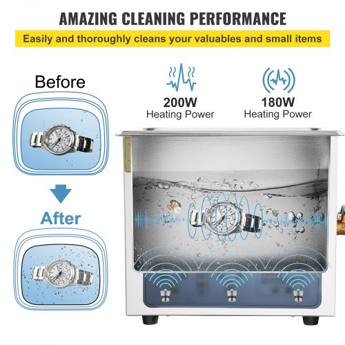 Ultrasonic Cleaner, 36KHz~40KHz Adjustable Frequency, 6L 220V, Ultrasonic Cleaning Machine w/ Digital Timer and Heater, Lab Sonic Cleaner for Jewelry Watch Eyeglasses Coins, FCC/CE/RoHS Listed