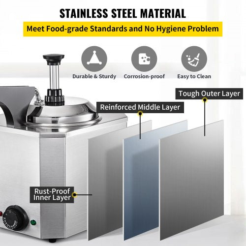 Fudge Warmer 1 Pump Hot Cheese Pump Stainless Steel Cheese Pump 30-110℃ Nacho Cheese Warmer with Heating Block Nacho Cheese Dispenser with Pump 10-30ML Per Time For Hot Fudge Cheese Caramel