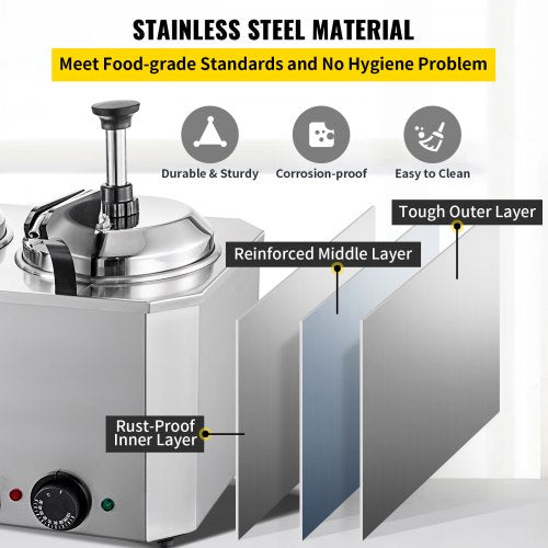 Hot Cheese Pump Fudge Warmer 2 Pumps Stainless Steel Cheese Pump 30-110℃ Nacho Cheese Warmer with Heating Blocks Nacho Cheese Dispenser with Pump 10-30ML Per Time for Hot Fudge Cheese Caramel