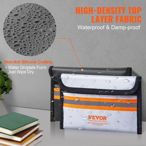 Fireproof Document Bag, 2 pcs 8"x5" Fireproof Money Bag 2000℉, Fireproof and Waterproof Bag with Zipper and Reflective Strip, for Money, Documents, Jewelry and Passport
