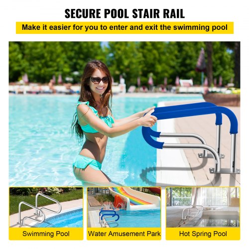 Pool Handrail, 32" x 22.5" Swimming Pool Stair Rail, 304 Stainless Steel Stair Pool Hand Rail Rated 375lbs Load Capacity, Pool Rail with Quick Mount Base Plate, and Complete Mounting Accessories