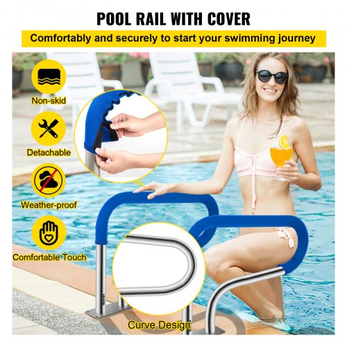 Pool Handrail, 32" x 22.5" Swimming Pool Stair Rail, 304 Stainless Steel Stair Pool Hand Rail Rated 375lbs Load Capacity, Pool Rail with Quick Mount Base Plate, and Complete Mounting Accessories