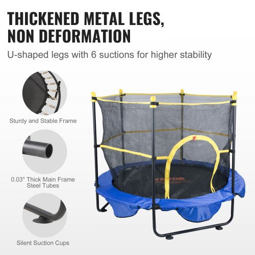 5FT Trampoline for Kids, 60" Indoor Outdoor Trampoline with Safety Enclosure Net, Basketball Hoop and Ocean Balls, Mini Toddler Recreational Trampoline Birthday Gifts for 3+ Years Kids