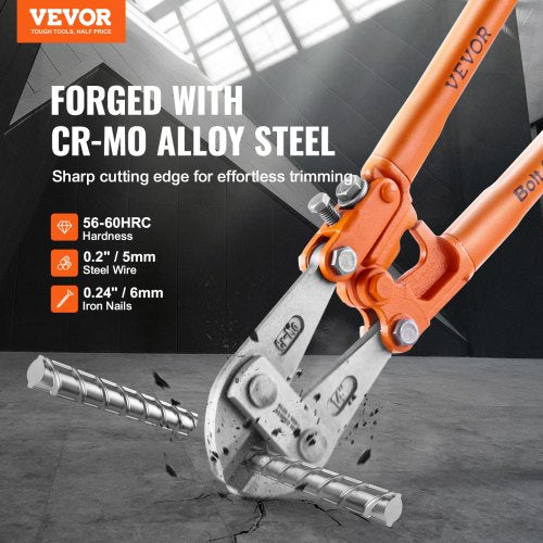 Bolt Cutter, 14" Lock Cutter, Bi-Material Handle with Soft Rubber Grip, Chrome Molybdenum Alloy Steel Blade, Heavy Duty Bolt Cutter for Rods, Bolts, Wires, Cables, Rivets, and Chains