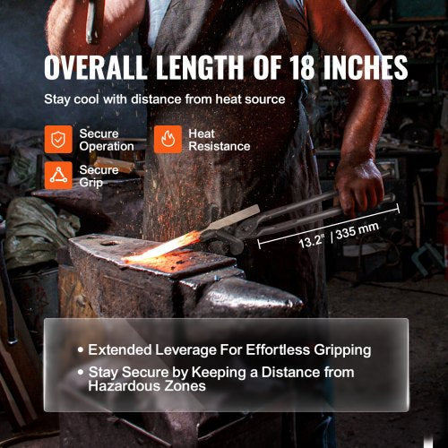 Blacksmith Tongs, 18” Z V-Bit Tongs, Carbon Steel Forge Tongs with A3 Steel Rivets, for Knife Blades, Long Pieces, Circular Forgings, for Beginner and Seasoned Blacksmiths and Bladesmiths