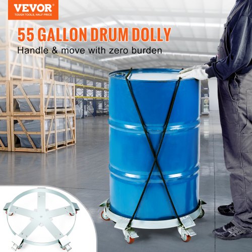 55 Gallon Heavy Duty Drum Dolly, 1250lbs Load Capacity, Barrel Dolly Cart Drum Caddy, Non Tipping Hand Truck Capacity Dollies with Steel Frame 5 Swivel Casters Wheel, for Warehouse Drum Handling