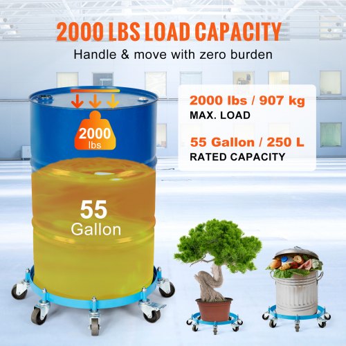 55 Gallon Heavy Duty Drum Dolly, 2000lbs Load Capacity, Barrel Dolly Cart Drum Caddy, Non Tipping Hand Truck Capacity Dollies with Steel Frame 8 Swivel Casters Wheel, for Warehouse Drum Handling
