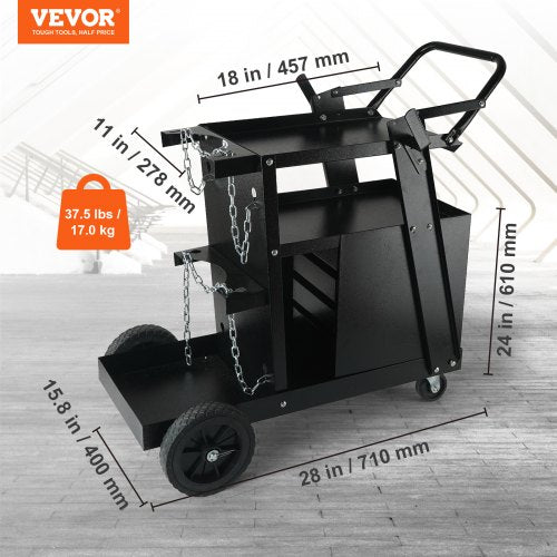 Welding Cart, 2-Tier 4 Drawers Welder Cart with 265 LBS Weight Capacity, 360° Swivel Wheels, Tank Storage Safety Chains, Heavy Duty Rolling MIG Welder Cart for Mig Welder and Plasma Cutter