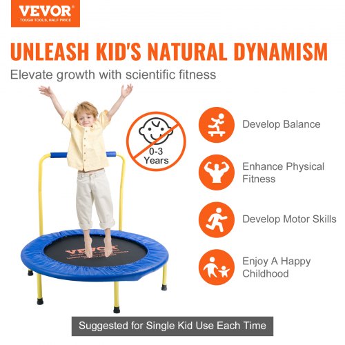 3FT Trampoline for Kids, 36" Trampolines Indoor/Outdoor Trampoline for Toddlers, Foldable Mini Baby Trampoline with Foam Handle, Recreational Trampoline Birthday Gift for 3+ Years Kids