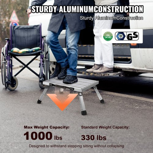 Step Stool 1-Step 150KG Capacity, Folding Alumium Alloy Step Ladder Adjustable Height, Portable Toddler Step Stools for Adults, Non-Slip Sturdy Step Ladders for Office, RVs, Bathrooms,Bedrooms