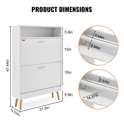 Shoe Cabinet with 2 Flip Drawers Shoe Storage Cabinet for Entryway