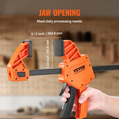 Bar Clamps for Woodworking, 2-Pack 12" One-Handed Clamp/Spreader, Quick-Change F Clamp with 300 lbs Load Limit, High-strength Plastic and Carbon Steel, Wood clamps for Woodworking Metal working