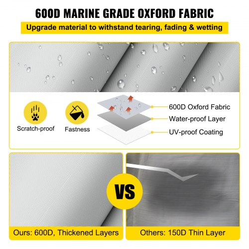 Pontoon Boat Cover, Fit for 17'-20' Boat, Heavy Duty 600D Marine Grade Oxford Fabric, UV Resistant Waterproof Trailerable Boat Cover w/ 2 Support Poles and 7 Wind-proof Straps, Gray