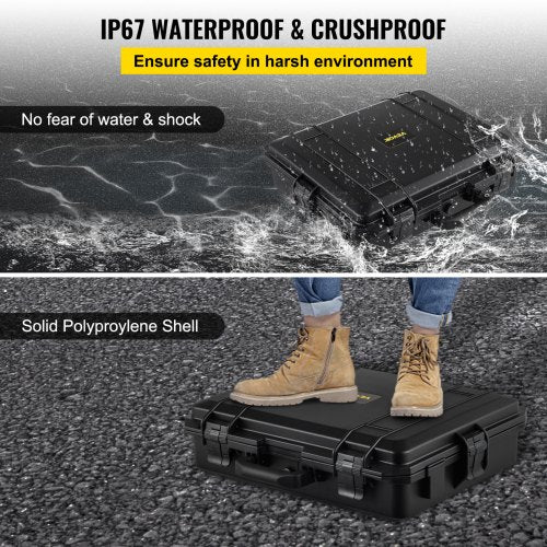 Waterproof Hard Case, 20 x 16 x 5 Inches, with Customizable Foam, Portable Protective Hard Camera Case, Shockproof for Laptop, Pistol, Camera, and More, Black