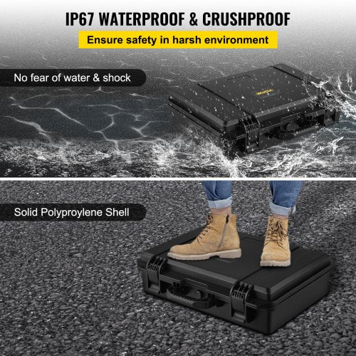 Waterproof Hard Case, 19 x 14 x 5 Inches, with Customizable Foam, Portable Protective Hard Camera Case, Shockproof for Laptop, Pistol, Camera, and More, Black