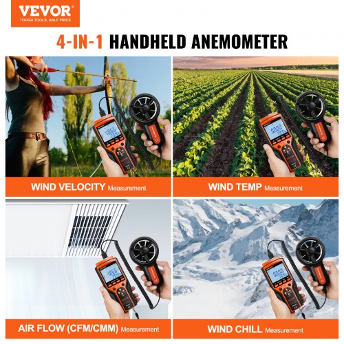 Split Handheld Anemometer, 14℉-140℉, Digital Wind Speed CFM Meter Gauge with LED Backlight Screen, Measures Wind Velocity Wind Temperature Air Flow Wind Chill, for Sailing Surfing Flying HVAC