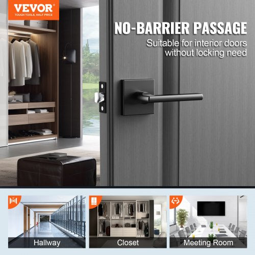 Passage Door Handle 6 Pack Matte Black Door Lever Interior Non-Locking