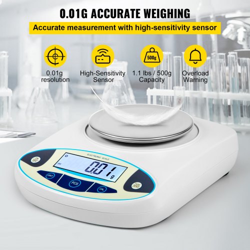 Analytical Balance, 500g x 0.01g Accuracy Lab Scale, High Precision Electronic Analytical Balance, 13 Units Conversion, Counting Function, LCD Display, for Lab University Jewelry (500g, 0.01g)