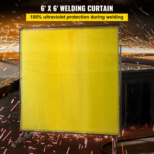 6' x 6' Welding Screen with Frame Yellow Vinyl Portable Welding Curtain with Wheels Light-Proof Welding Protection Screen Professional
