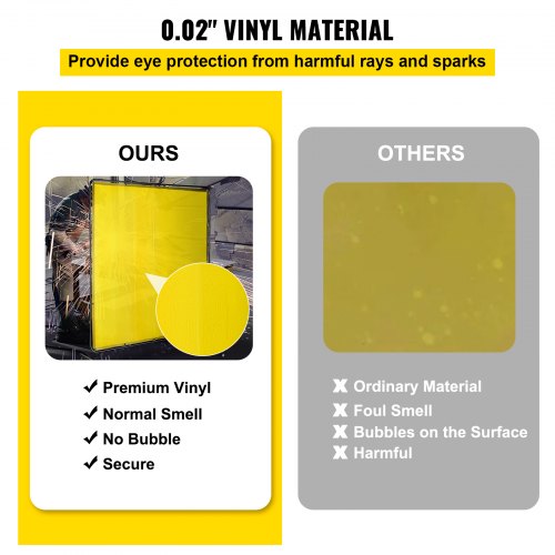 6' x 6' Welding Screen with Frame Yellow Vinyl Portable Welding Curtain with Wheels Light-Proof Welding Protection Screen Professional