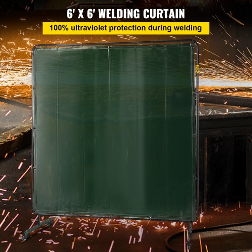 6' x 6' Welding Screen with Frame Green Vinyl Portable Welding Curtain with Wheels Light-Proof Welding Protection Screen Professional