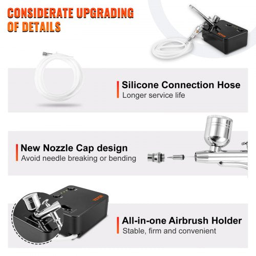 Airbrush Kit, Portable Airbrush Set with Compressor, Airbrushing System Kit w/ Multi-purpose Dual-action Gravity Feed Airbrushes, Art Nail Cookie Tattoo Makeup Cake Decorating Spray Model Craft