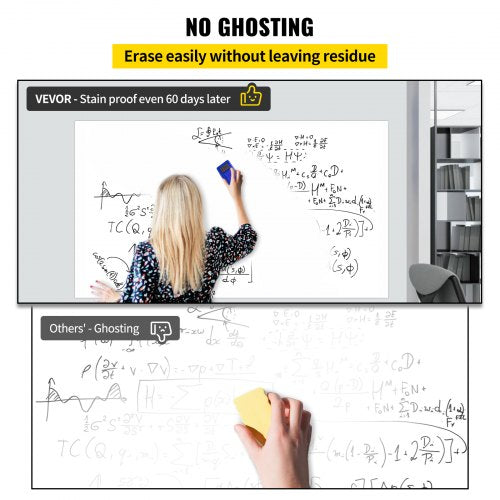 White Board Paper, 6x4 ft, Dry Erase Whiteboard Sticker w/ Adhesive Backing, Peel and Stick PET Surface, Removable, No Ghost for Kids, Home, and Office, 3 Markers, 4 Push Pin Magnets, & Eraser