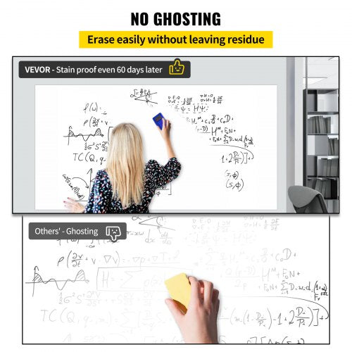 White Board Paper, 8x4 ft Dry Erase Whiteboard Paper w/ Adhesive Backing, Removable Peel and Stick PET Surface, No Ghost for Kids Home and Office, 3 Markers, 4 Push Pin Magnets & Eraser