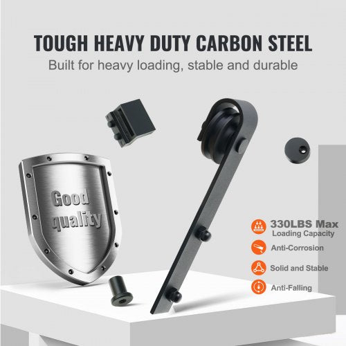 8FT Sliding Barn Door Hardware Kit, 330LBS Loading Heavy Duty Barn Door Track Kit for Single Door, Fit 3.7-4.3FT Wide and 1.3"-1.8" Thick Door Panel, with Smooth & Silent Pulley (J Shape)