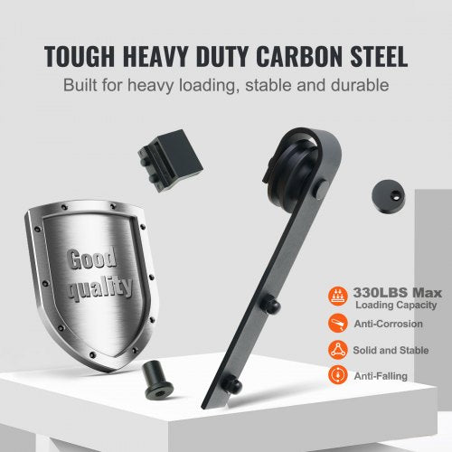 8FT Sliding Barn Door Hardware Kit, 330LBS Heavy Duty Barn Door Track Kit for Double Doors, Fit 3.7-4.3FT Total Wide and 1.3"-1.8" Thick 2 Door Panel, with Smooth & Silent Pulley (J Shape)