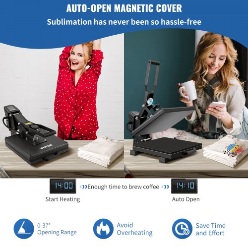Auto Heat Press, 15x15 Magnetic Semi-automatic Heat Press Machine, Digital Clamshell Sublimation Transfer Teflon Coated, Heat Printing Press DIY T-shirts Canvas Bags Pads Photos 220V