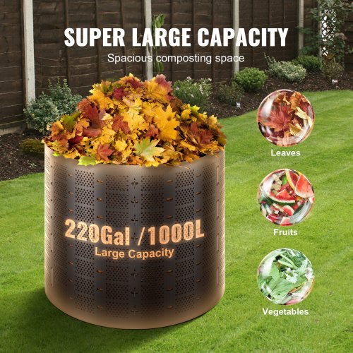 Compost Bin 220 Gallon, Outdoor Expandable Composter, Easy to Setup & Large Capacity Composting Bin, Fast Creation of Fertile Soil