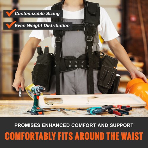 Tool Belt with Suspenders, 29 Pockets, 29-54 inches Adjustable Waist Size, Tool Belts for Men, 600D Polyester Heavy Duty Carpenter Tool Pouch for Carpenters, Electricians, and Gardening, Black