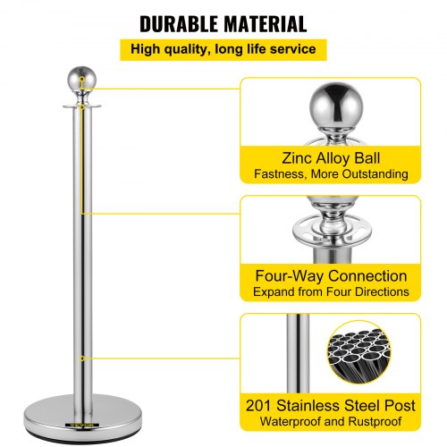 Crowd Control Stanchion, Set of 8 Pieces Stanchion Set, Stanchion Set with 5 ft/1.5 m Red Velvet Rope, Silver Crowd Control Barrier w/ Sturdy Concrete and Metal Base – Easy Connect Assembly
