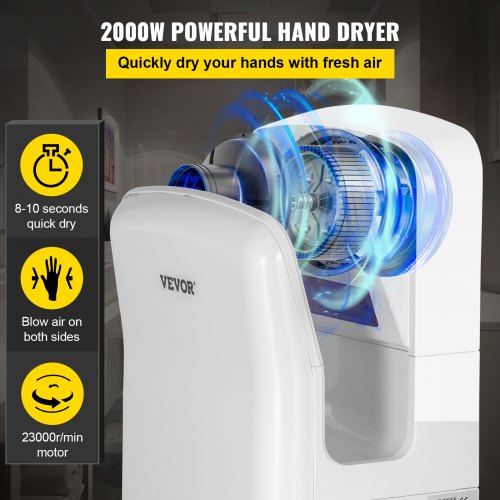 Jet Hand Dryer, Premium Electric Commercial Blade Hand Dryer, ABS Air Dryer Hand with HEPA Filtration Wall Mount Hand Dryer, 2000W 220V Vertical Hand Dryer, High-Speed Automatic Infrared White
