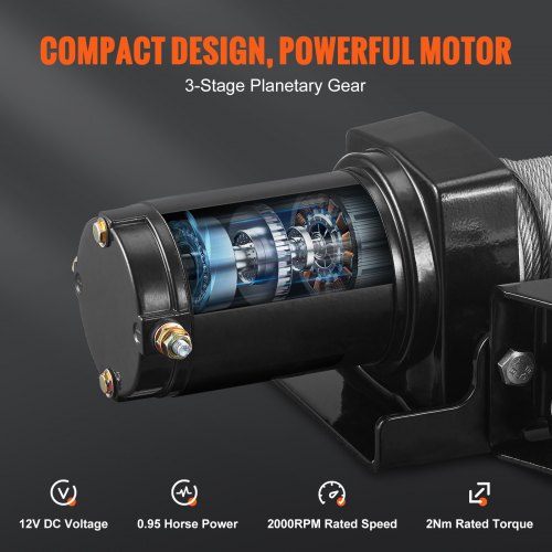 Electric Winch, 12V 2000 lb Load Capacity Steel Rope Winch, IP55 5/32” x 39ft ATV UTV Winch with Wired Handheld Remote & 4-Way Fairlead for Towing Jeep Off-Road SUV Truck Car Trailer Boat