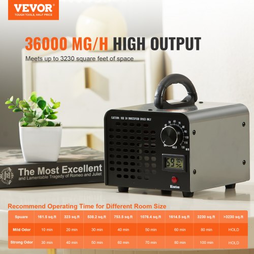 Ozone Generator 36000mg/h Ozone Machine Odor Remover with 0-120min Timer