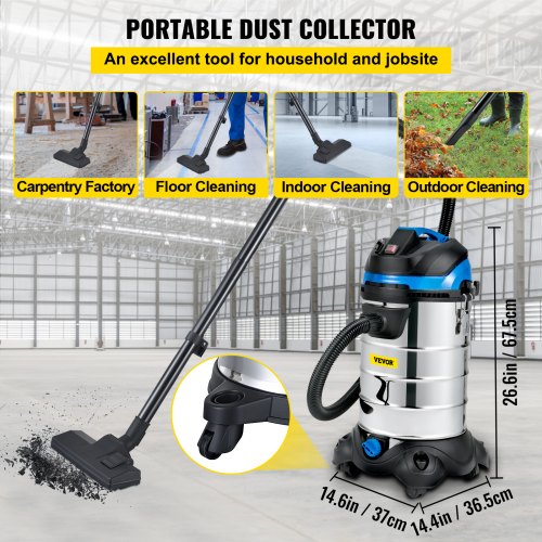 Dust Extractor Collector, 30L / 8 Gallon Capacity, HEPA Filtration System Automatic Dust Shaking, 1200W Powerful Motor Wet & Dry Vacuum Cleaner, Heavy-Duty Shop Vacuum with Attachments