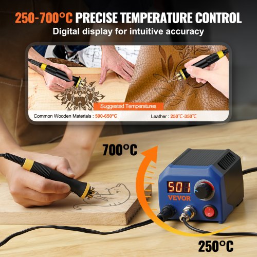Wood Burning Kit 250~700°C Dual Pyrography Pen 23 Wire Nibs 5 Solid Points