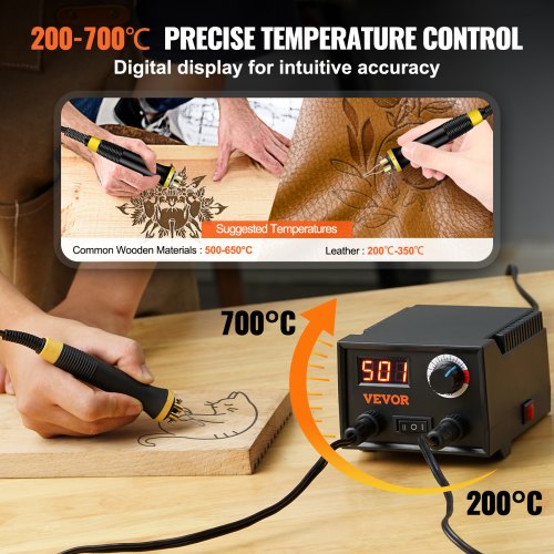 Wood Burning Kit 200~700°C Adjustable Dual Pyrography Pen 23 Wire Nibs