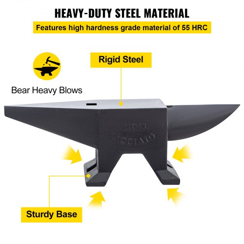 Cast Iron Anvil, 132 Lbs(60kg) Single Horn Anvil with Large Countertop and Stable Base, High Hardness Rugged Round Horn Anvil Blacksmith, for Bending, Shaping