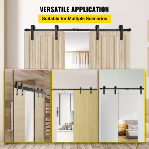 Sliding Barn Door Hardware Kit, 12FT Barn Door Kit, 330LBS Load-bearing Double Barn Door Hardware Kit, Carbon Steel Barn Door Track, Darn door for 1.57-1.77" Thickness & 6FT Wide Door Panel