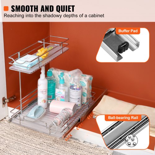 2-Tier Wire Pull Out Cabinet Under Sink Organizer 12x17 Inch Drawer Basket