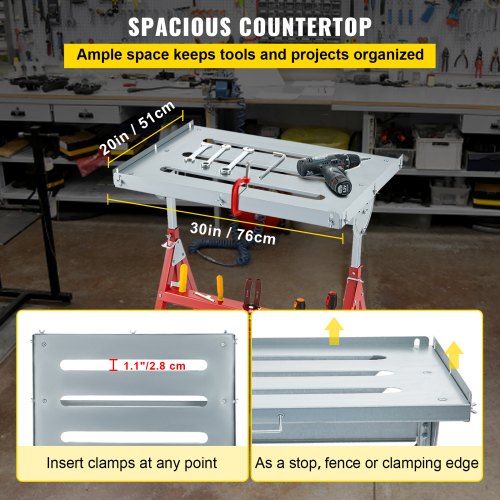 Welding Table 760 x 510 mm Steel Welding Table Three 1.1 in. / 28mm Slots Welding Bench Table Adjustable Angle & Height Portable Table, Casters, Retractable Guide Rails, Eccentric Leveling Foot